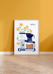 Vibrant orange and white abstract poster with organic shapes and forms.