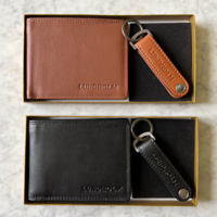 Lundholm leren portemonnee heren bruin en bieropener sleutelhanger echt leer - matchende set in luxe giftbox - vaderdag cadeau vaderdag kados pakket - cadeau voor man flesopener mannen cadeautjes vaderdag cadeau vaderdag geschenk