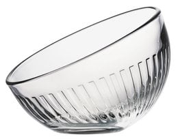 Set of 6 round, shallow glass bowls with vertical ribbed pattern. Suitable for serving desserts, salads, or side dishes.