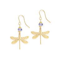 18K gold plated dragonfly earrings with Tanzanite crystals