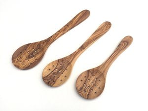 Slotted slotted spoon with extra wide holes made of olive wood