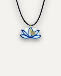 Blue lotus flower porcelain pendant charm in gold and silver colors.