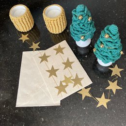 Set biglietti d'auguri Luna-Leena + ghirlanda stelle oro - verticale - L115 cm - oro - carta ecologica - fatto a mano in Nepal