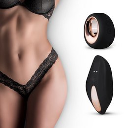 Vibrating black massager with soft silicone surface and discreet design for intimate pleasure.