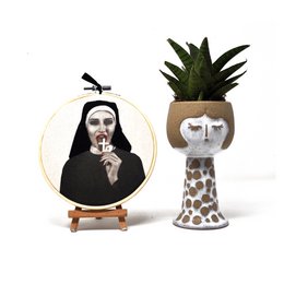 Handmade Embroidery Hoop Wall Art - Rebel nuns - Textile Wall Decoration (15cm)