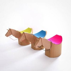 Children's stool Lollo18 green • ergonomic cardboard stool • curved seat • attachable head / tail / reins • seat pad wool felt