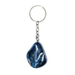 Tumbled sodalite stone keychain with a unique blue and white pattern.
