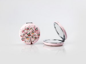 Make-upspiegel in zakformaat - roze Levensboom