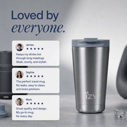 IZY THERMOS MUG - Sølv - 350 ml TO -GO Isoleret kaffekrus