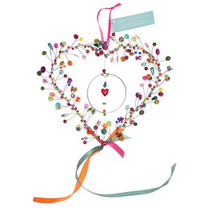 Handgemaakte hartversiering met kralen - 17x17cm