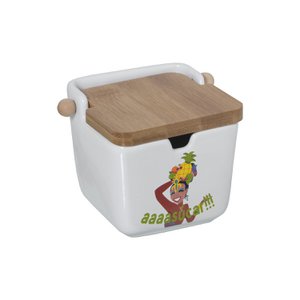 KERAMIK-ZUCKERDOSE MIT HOLZDECKEL (AAAASUCAR) 8,5X8,5X8,5CM ST1144