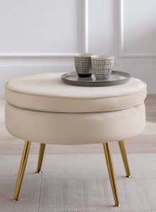 Ronde poef in beige fluweel