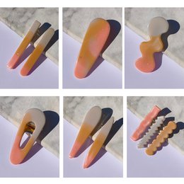  Resin hair clip pack in nude color, featuring 12 items with various shapes and textures.