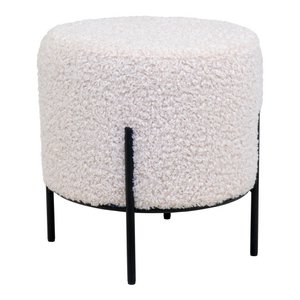 Alford Pouf - Artificial Lambskin, White - Ø35.5x37 cm