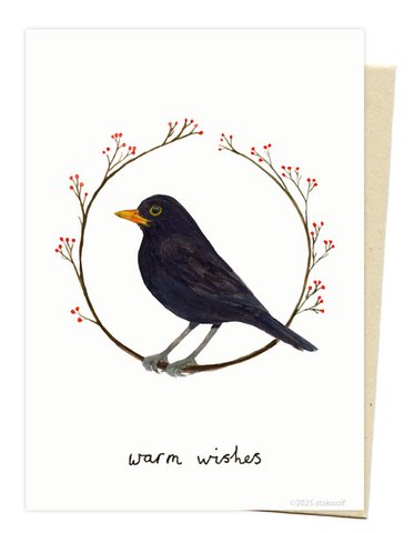 Christmas card | Blackbird & berries