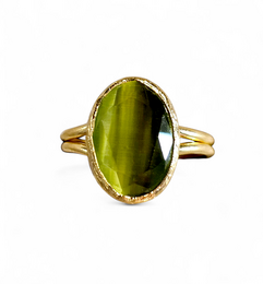 Olive green oval gemstone ring, gold band, polished stone, elegant stack ring jewelry