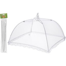  White mesh food cover dome, square 30x30cm, transparent protective screen, kitchen food wrap