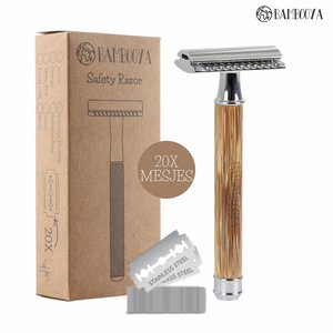 Safety Razor + 20 Razor Blades – Bamboo Chrome