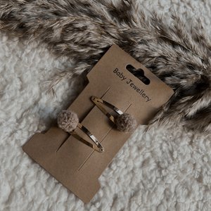 Haarspange Pompon braun | Satz mit 2 Stiften