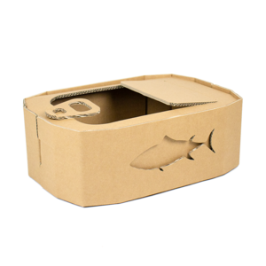 Kartonnen kattenmand als tonijnblik