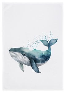Tea towel white, whale