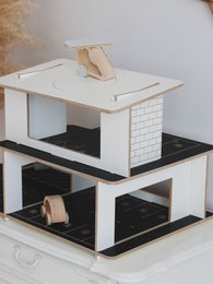 Houten garage, parkeerplaats voor auto's, modulaire opbouw