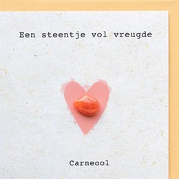 Carnelian gemstone card with a heart-shaped design, promoting feelings of joy, motivation, and creativity.