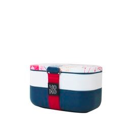 Large rectangular bento lunch box in white, navy blue, and red colors. Made in Japan with 1200 ml capacity.