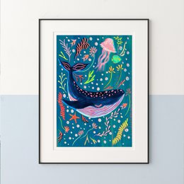 Blue Whale Nursery Print