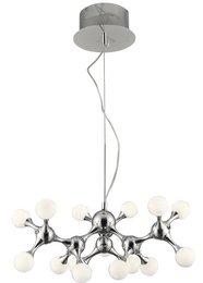 A modern, minimalist pendant lamp with a chrome finish and multiple bulb sockets for a sleek, contemporary look. Suitable for use in living rooms, dining rooms, or entryways.