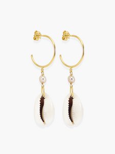 Pearls & Cowrie Shell Hoop Earrings