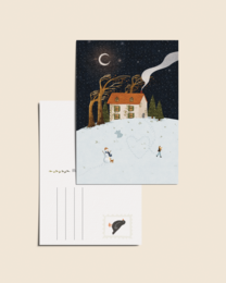 “Winterhuisje” – A6 Geïllustreerde Kaart | 350gsm Tintoretto Gesso