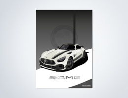 A high-performance sports car in various colors including dark green, red, yellow, white, gray, and green. The car features the Mercedes-AMG GT R PRO branding and appears to be a powerful, sleek, and stylish vehicle.