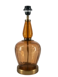 Amber-colored glass lamp base with a sleek, modern design. Features a cylindrical shape and a black metal top. Suitable for use as a table lamp or accent piece.
