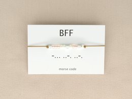 Morse code bracelet in silver, rose gold, and gold colors. Beaded bracelet with 'BFF' text in Morse code. Available in multiple color variants.