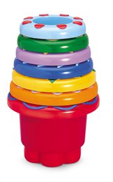 Colorful stacking cups in a variety of shapes and sizes, perfect for toddlers and young children to develop hand-eye coordination and fine motor skills.