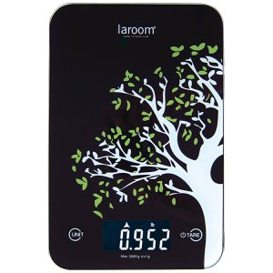 keukenweegschaal "tree" zwart met backlit LCD, tarra en lithiumbatterij (met muurhanger)