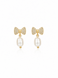 Luna Belle - Gold bow earrings with freshwater pearl – Handmade in Italy