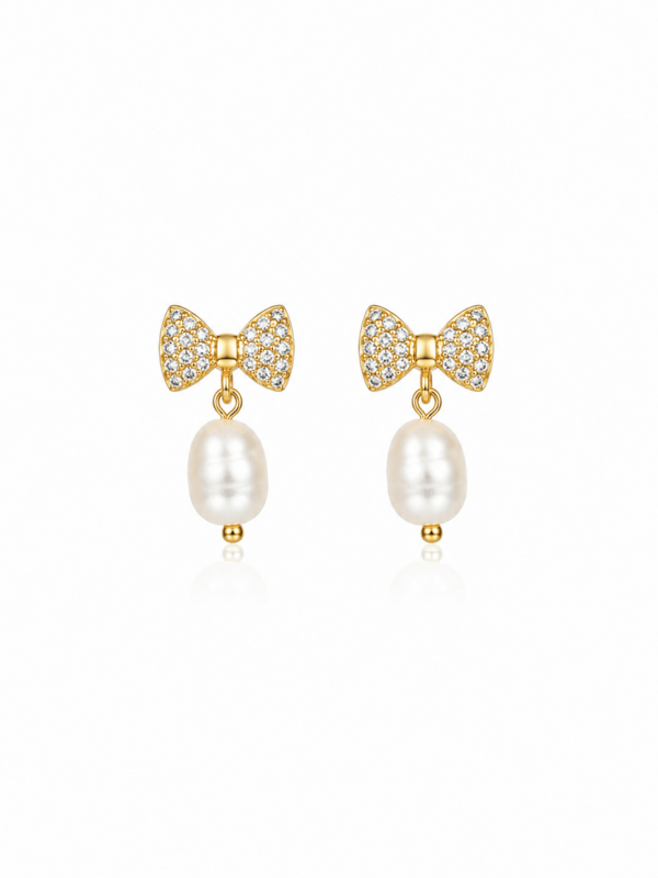 Luna Belle - Gold bow earrings with freshwater pearl – Handmade in Italy