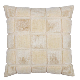  Beige cushion cover with a block pattern and textured surface, suitable for a variety of home decor styles.