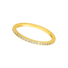 18k yellow gold plated statement ring with a row of sparkling cubic zirconia stones. Elegant and eye-catching design suitable for everyday wear or special occasions.