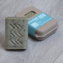 Handcrafted North Sea Seaweed Soap with natural ingredients and a distinctive chevron pattern design.