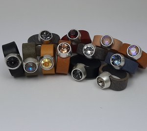 Leather ring SS39 Antique Silver Swarovski Element