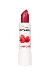 Raspberry-flavored lip balm with a deep red color and a moisturizing formula.