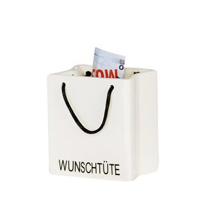 "Wish bag" money box, porcelain white