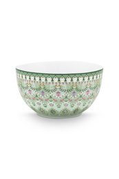  A light green ceramic bowl with a decorative floral pattern around the rim. The bowl has a diameter of 12cm and is suitable for serving or displaying small items.