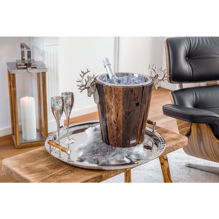 Seau à Champagne Sur Pied EDZARD - Hauteur 85cm - Acier Inoxydable Poli - Set Avec Seau, Pied Et Support Verre