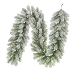  Green plastic Christmas garland with snowy pine needles.