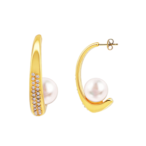 J Hoop Earrings with Pearl and Rhinestones