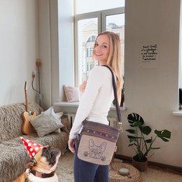 Sunsa dames schoudertas. Schoudertas in vintage stijl. Handtas van canvas. kleine crossbodytas voor dames met hondenmotief Bag Dog